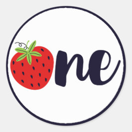 Strawberry ONE Birthday Girl Baby 1. erstes Party Runder Aufkleber