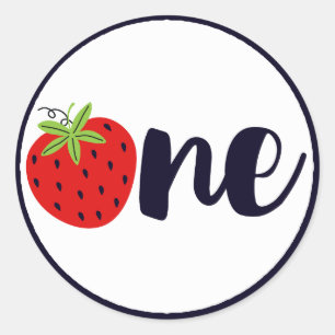 Strawberry ONE Birthday Girl Baby 1. erstes Party Runder Aufkleber