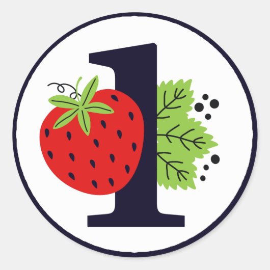 Strawberry ONE Birthday Girl Baby 1. erstes Party Runder Aufkleber (Vorderseite)