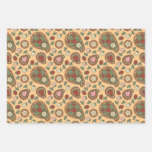 Strawberry Paisley Muster Wrapping Paper Sheets Geschenkpapier Set (Vorderseite 3)