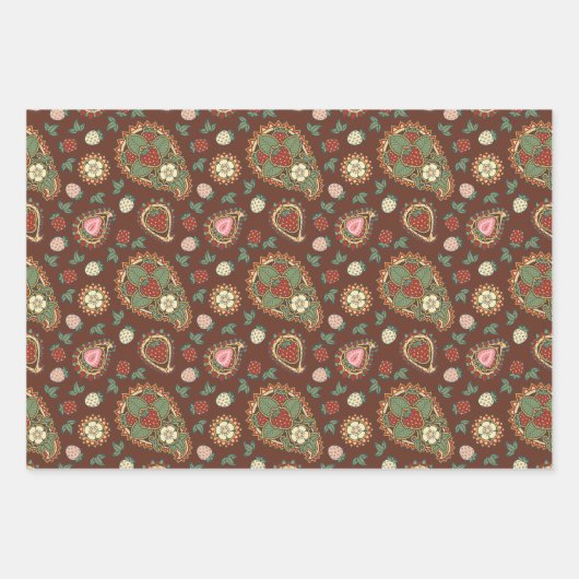 Strawberry Paisley Muster Wrapping Paper Sheets Geschenkpapier Set (Vorderseite 2)