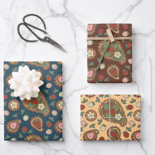 Strawberry Paisley Muster Wrapping Paper Sheets Geschenkpapier Set