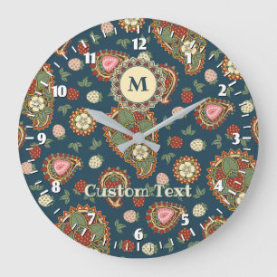 Strawberry Paisley Pattern Large Clock Große Wanduhr