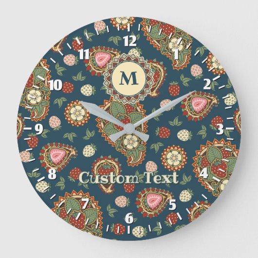 Strawberry Paisley Pattern Large Clock Große Wanduhr (Vorderseite)