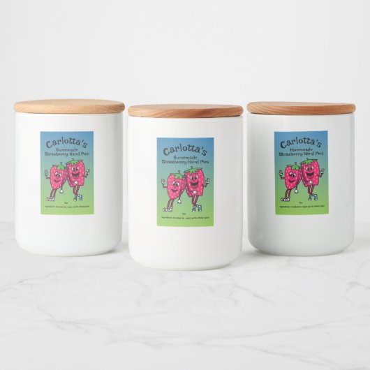 Strawberry Pals Funny Cartoon Jam Pie and more Lebensmitteletikett (Flaschen)