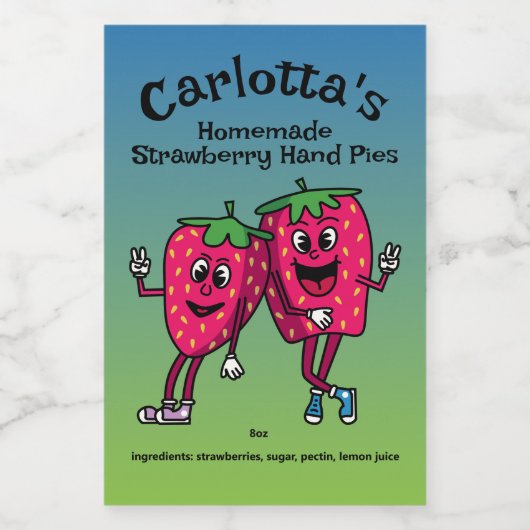 Strawberry Pals Funny Cartoon Jam Pie and more Lebensmitteletikett (Einzelnes Label)