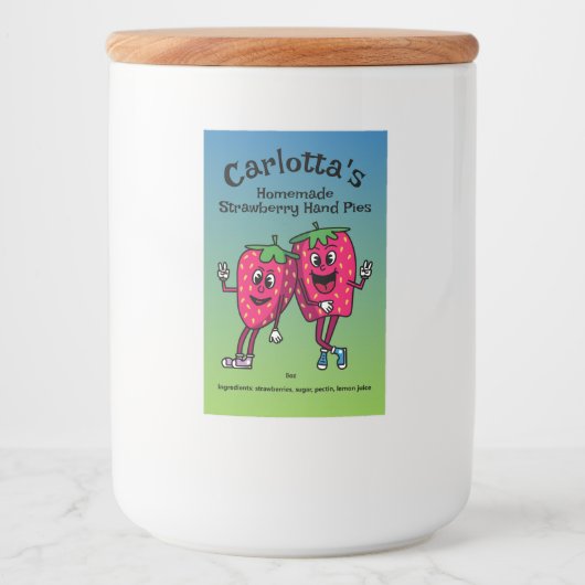 Strawberry Pals Funny Cartoon Jam Pie and more Lebensmitteletikett (Vorderseite)