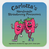 Strawberry Pals Funny Cartoon Jam Pie and more Quadratischer Aufkleber (Vorderseite)