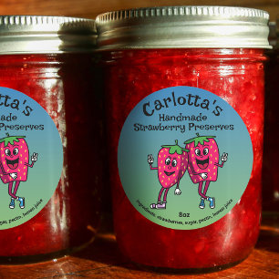 Strawberry Pals Funny Cartoon Jam Pie and more Runder Aufkleber