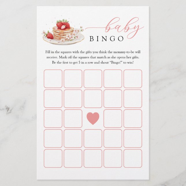 Strawberry Pancake Baby Brunch Baby Bingo Game (Vorderseite)