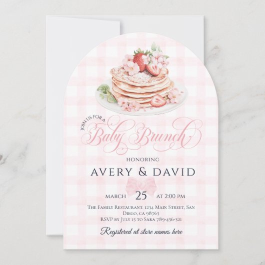 Strawberry Pancake Baby Brunch Baby Shower Girl Einladung (Vorderseite)