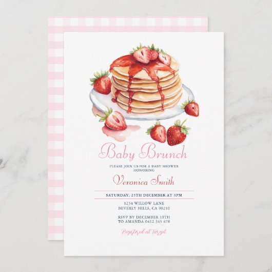 Strawberry Pancake Baby Brunch Babydusche Einladung (Vorne/Hinten)