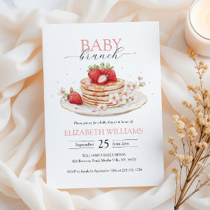 Strawberry Pancake Brunch Babydusche mit QR-Code Einladung