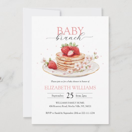 Strawberry Pancake Brunch Babydusche mit QR-Code Einladung (Vorderseite)