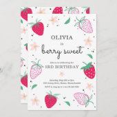 Strawberry Party Berry Sweet Strawberry Birthday Einladung (Vorne/Hinten)