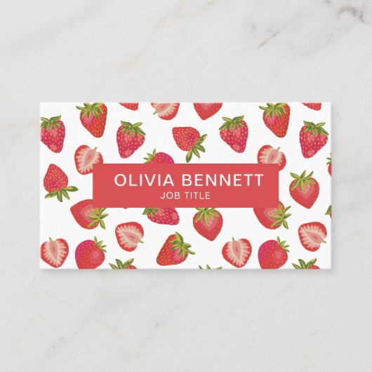 Strawberry Pattern farbiger QR-Code Visitenkarte (Vorderseite)