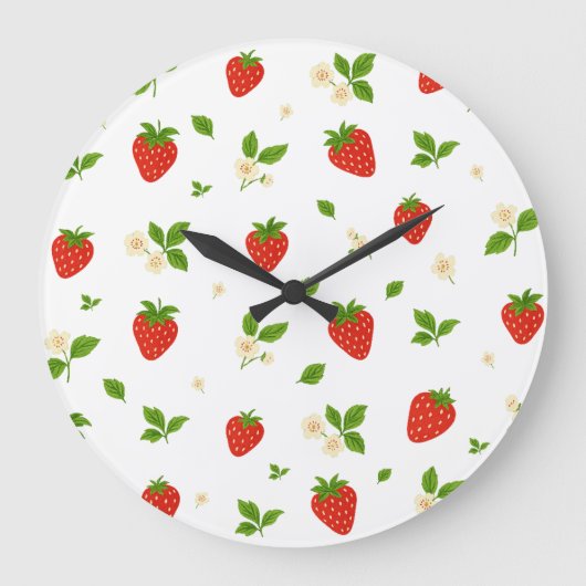 Strawberry Pattern Kitchen Wall Clock Große Wanduhr (Vorderseite)
