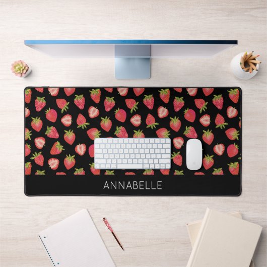 Strawberry Pattern Schwarzer Vorname Schreibtischunterlage (Büro 1)