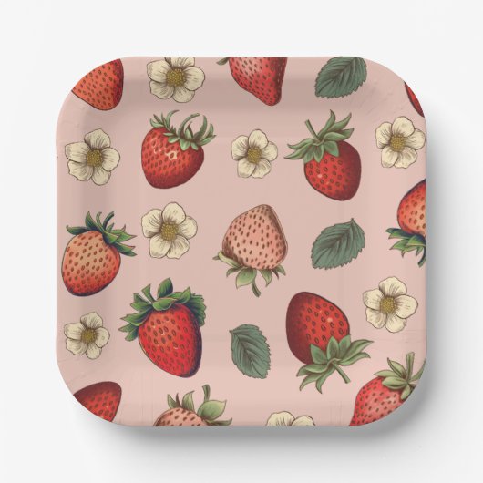 Strawberry Pattern Vintage  Pappteller (Vorderseite)