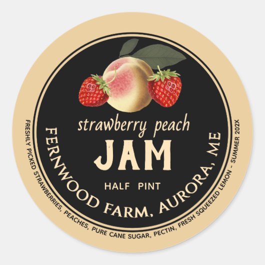 Strawberry Peach Jar Label hausgemachte Jelly Runder Aufkleber (Vorderseite)