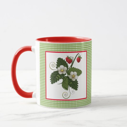 Strawberry-Pflanze mit Gingham Border-Tasse Tasse (Links)