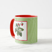 Strawberry-Pflanze mit Gingham Border-Tasse Tasse (Vorderseite Links)