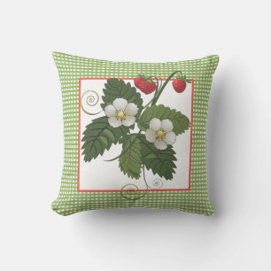 Strawberry-Pflanze mit Green Gingham Border Kissen