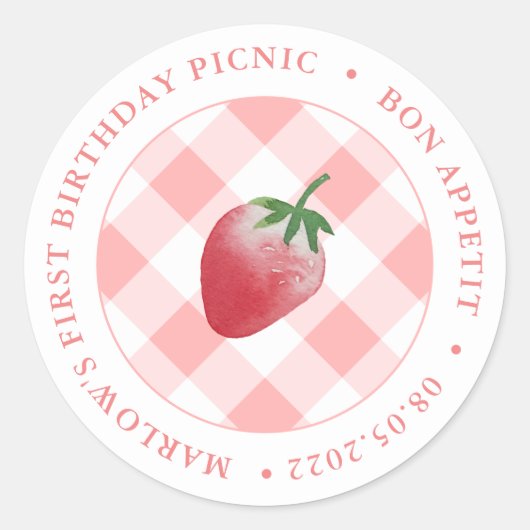 Strawberry Picnic Party Danke oder willkommen Runder Aufkleber (Vorderseite)