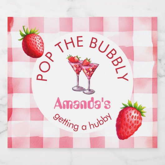 Strawberry Picnic Pop Das bubbly Bride-be-Party Schaumweinetikett (Einzelnes Label)