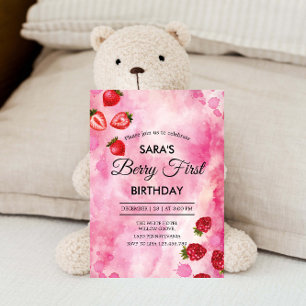 Strawberry Pink 1. Geburtstag BabyGirl Einladung