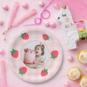 Strawberry Pink Berry First Baby Birthday Foto Pappteller (Party)