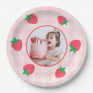Strawberry Pink Berry First Baby Birthday Foto Pappteller