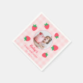 Strawberry Pink Berry First Baby Birthday Foto Serviette (Ecke)