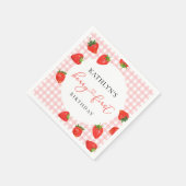 Strawberry Pink Berry First Kariert Gingham Birthd Serviette (Ecke)