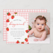 Strawberry Pink Berry Kariert Gingham Birthday Dankeskarte (Vorne/Hinten)
