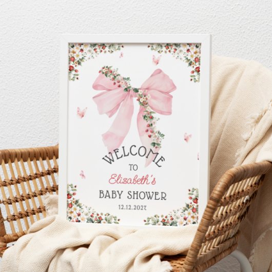 Strawberry Pink Bow Baby Dusche Willkommen Poster