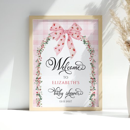Strawberry Pink Bow Baby Dusche Willkommen Poster