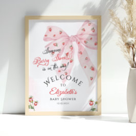 Strawberry Pink Bow Baby Dusche Willkommen Poster