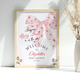 Strawberry Pink Bow Baby Dusche Willkommen Poster