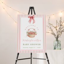 Strawberry Pink Bow Baby Girl Shower Welcome Sign