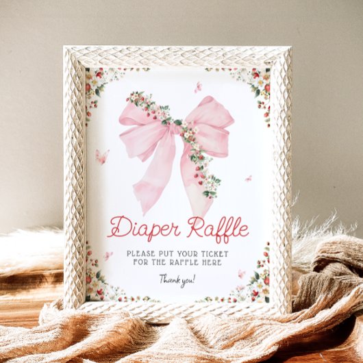 Strawberry Pink Bow Floral Diaper Raffel Poster