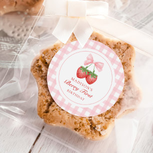 Strawberry Pink Bow Girl 1. Geburtstag Runder Aufkleber