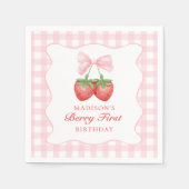 Strawberry Pink Bow Girl 1. Geburtstag Serviette (Vorderseite)