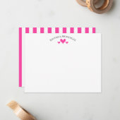 Strawberry Pink Classic Hearts Striped Note Card Mitteilungskarte (Vorderseite/Rückseite Beispiel)