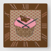 Strawberry Pink Frosted Cupcake Quadratische Wanduhr (Vorderseite)