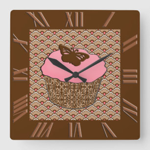 Strawberry Pink Frosted Cupcake Quadratische Wanduhr