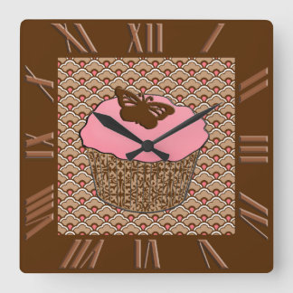 Strawberry Pink Frosted Cupcake Quadratische Wanduhr