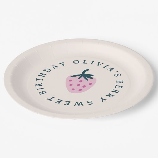 Strawberry pink Geburtstagsparty Pappteller (Schrägansicht)