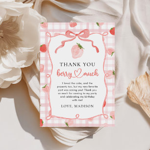 Strawberry Pink Gingham 1. Geburtstag Dankeskarte