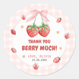 Strawberry Pink Gingham Birthday Danke, Sticker